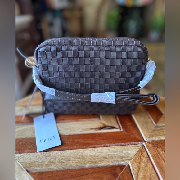 Clare V. Midi Sac - Nappa & Suede Woven Checker Mahagony NWT $375 - Picture 7 of 14